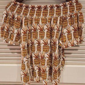 Cute pineapple print off the shoulder top with bow detail on the back